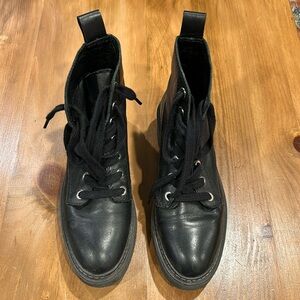 Black leather platform boots